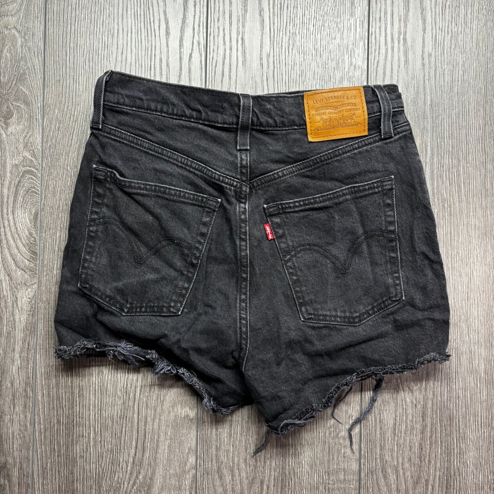Levis Premium Ribcage Shorts Black Denim Cut Off High Rise Button Fly 28